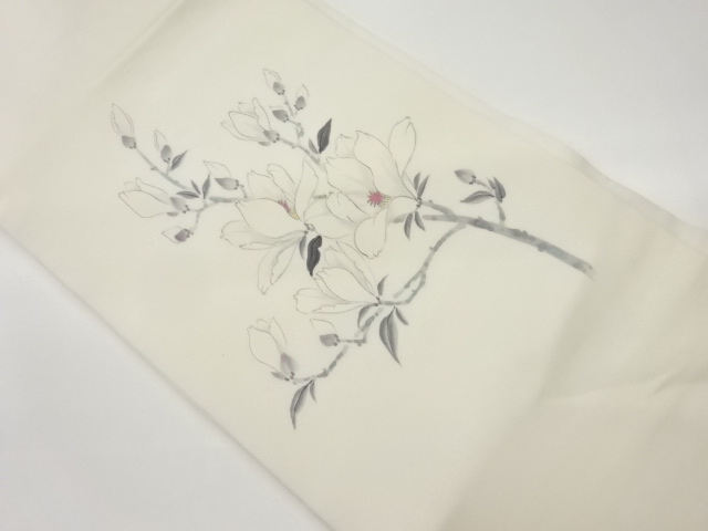 作家物　塩瀬手描き草花模様名古屋帯